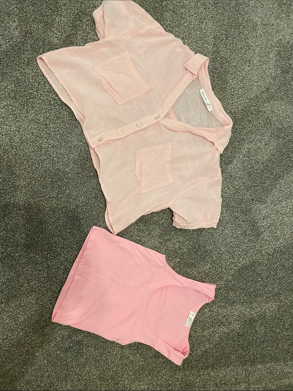 Altar'd State Light Pink Sheer Button-Up Top with Pink Tank Set